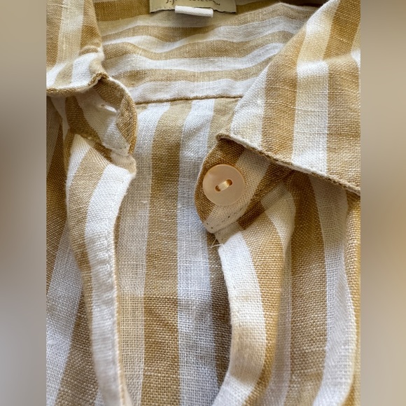 J. Jill Love Linen Tan Stripe Shirt top Long Sleeve Relaxed Fit Coastal Grandma - Picture 5 of 9